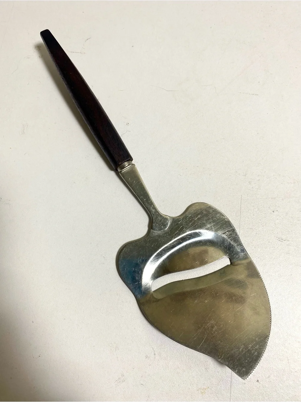Vintage Japanese Stainless Steel Cheese Slicer Plane Dark Wood Handle
